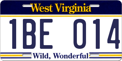 WV license plate 1BE014