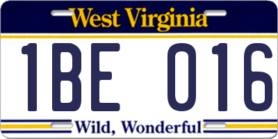 WV license plate 1BE016
