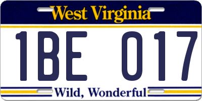 WV license plate 1BE017