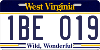WV license plate 1BE019