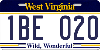 WV license plate 1BE020
