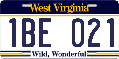 WV license plate 1BE021
