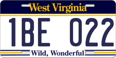 WV license plate 1BE022