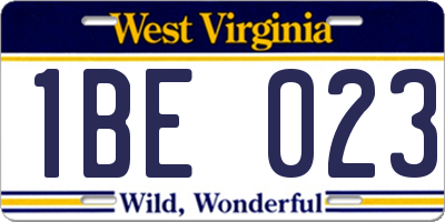 WV license plate 1BE023