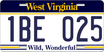 WV license plate 1BE025