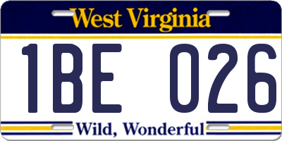 WV license plate 1BE026