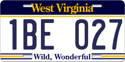 WV license plate 1BE027