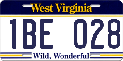 WV license plate 1BE028