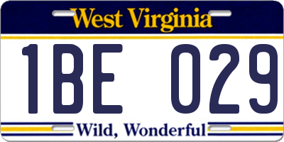 WV license plate 1BE029