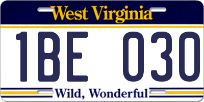 WV license plate 1BE030