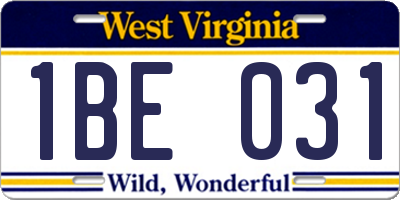 WV license plate 1BE031