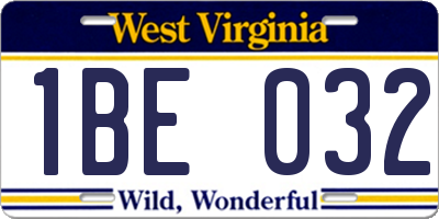 WV license plate 1BE032