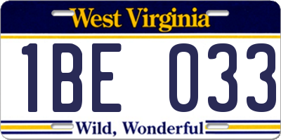 WV license plate 1BE033