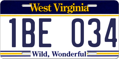 WV license plate 1BE034