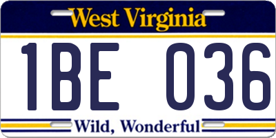 WV license plate 1BE036