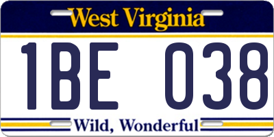 WV license plate 1BE038