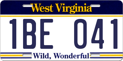 WV license plate 1BE041