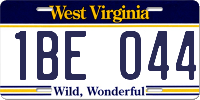 WV license plate 1BE044