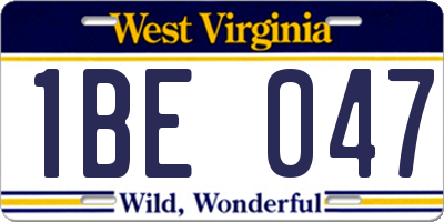 WV license plate 1BE047