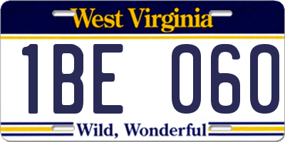 WV license plate 1BE060