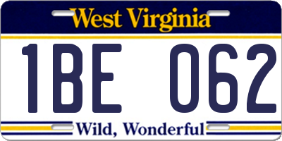 WV license plate 1BE062