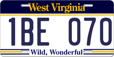 WV license plate 1BE070
