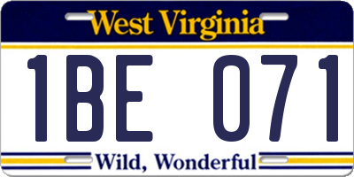 WV license plate 1BE071