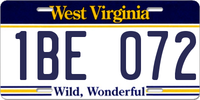 WV license plate 1BE072