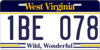 WV license plate 1BE078