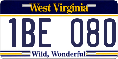 WV license plate 1BE080