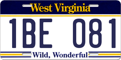 WV license plate 1BE081
