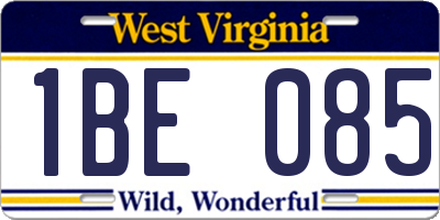 WV license plate 1BE085