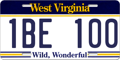 WV license plate 1BE100