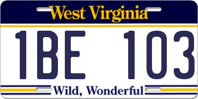 WV license plate 1BE103