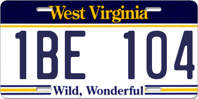 WV license plate 1BE104