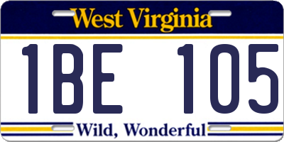 WV license plate 1BE105