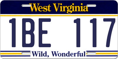 WV license plate 1BE117