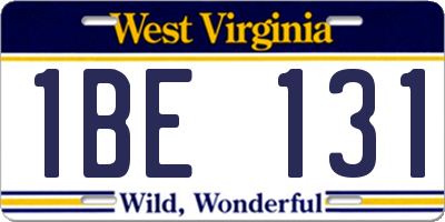 WV license plate 1BE131
