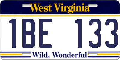 WV license plate 1BE133