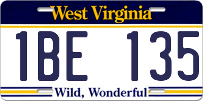 WV license plate 1BE135