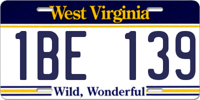 WV license plate 1BE139