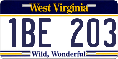 WV license plate 1BE203