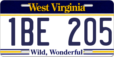 WV license plate 1BE205