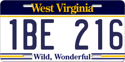 WV license plate 1BE216