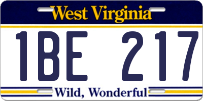 WV license plate 1BE217