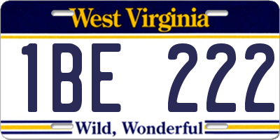 WV license plate 1BE222