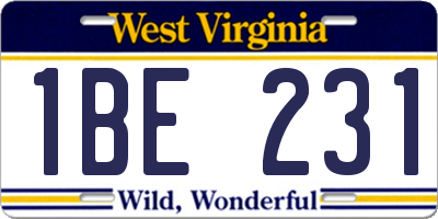 WV license plate 1BE231