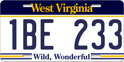 WV license plate 1BE233