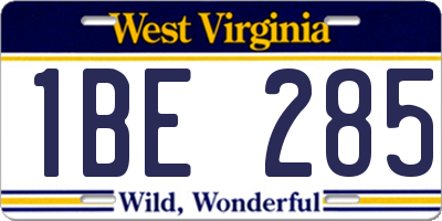 WV license plate 1BE285