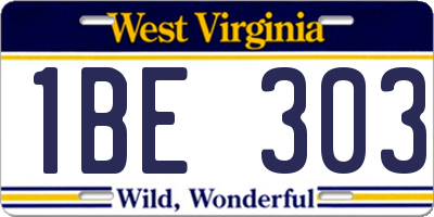 WV license plate 1BE303